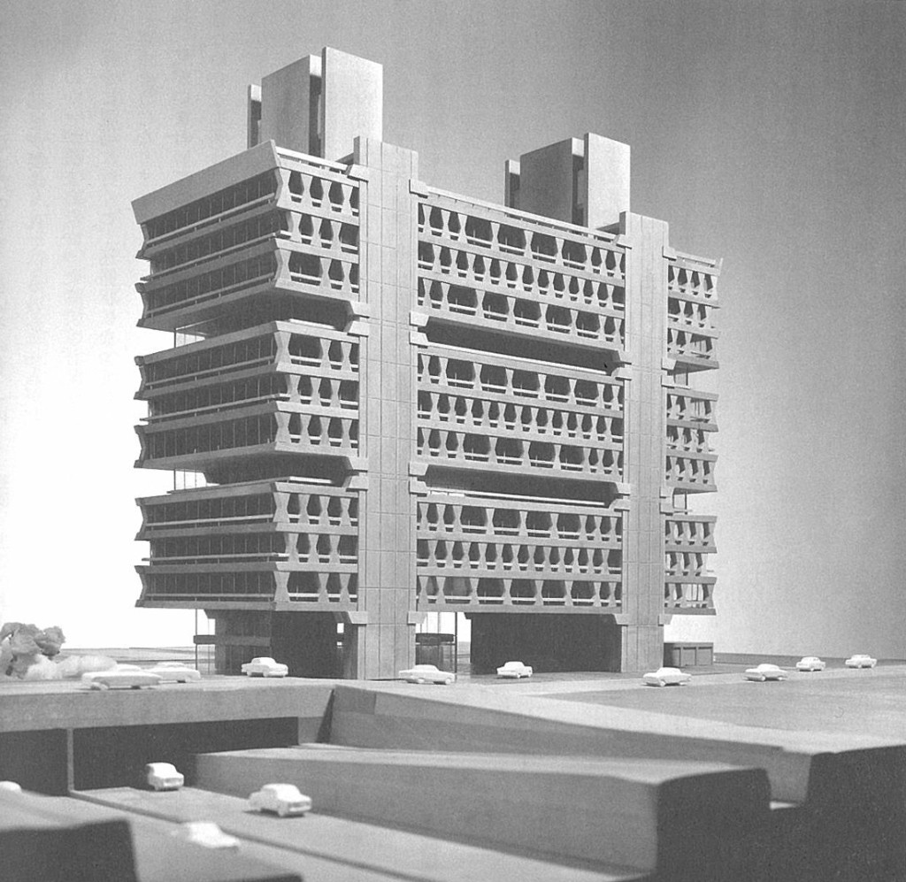 Kenzo Tange Initial design model of Dentsu head office building